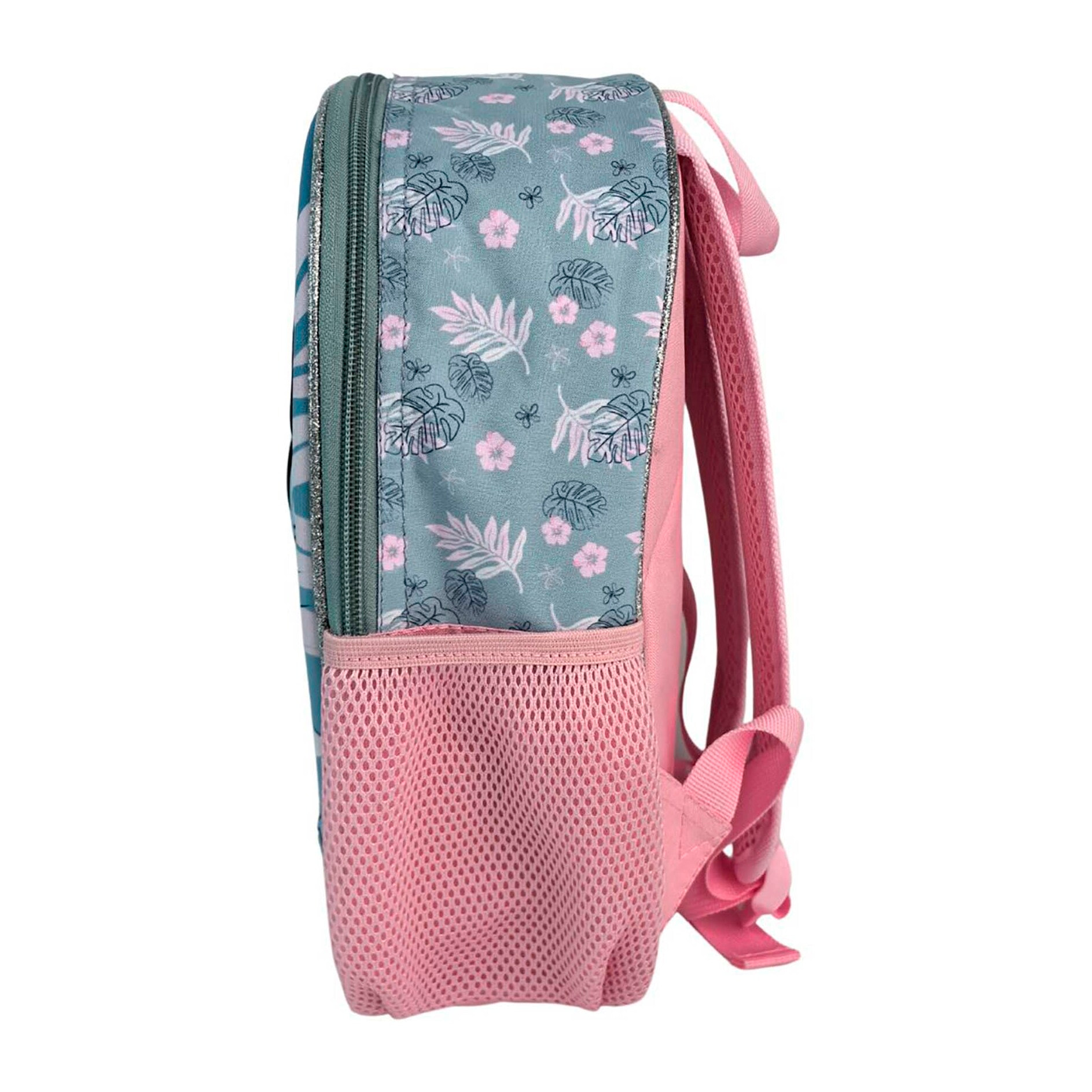 Stitch Pink Mochila Preescolar 3D. Bolsillo lateral. Espaldera acolchada.