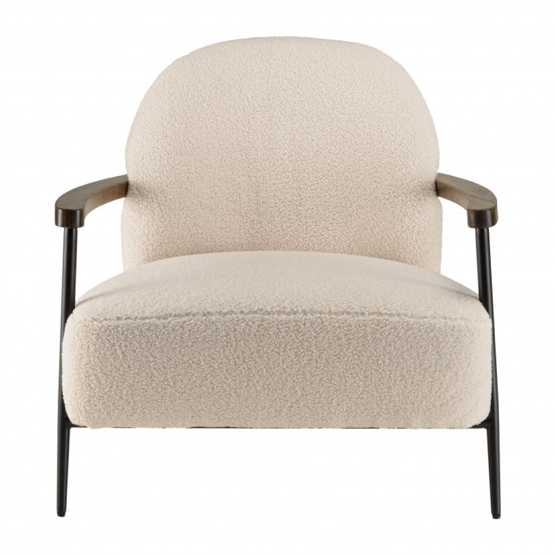 GASTON - Fauteuil tissu bouclette écru structure métallique