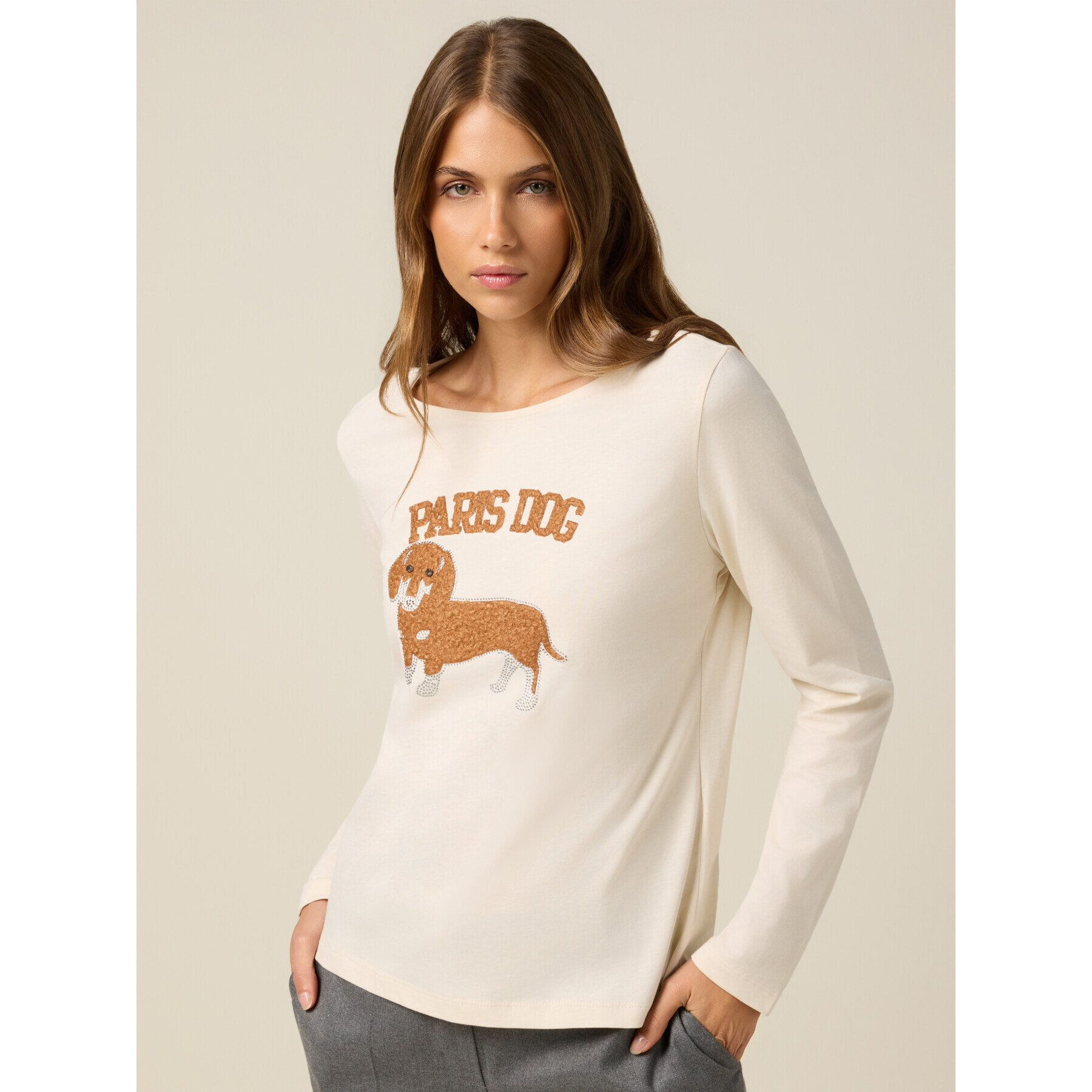 Oltre - Camiseta con estampado y aplicaciones - Blanco