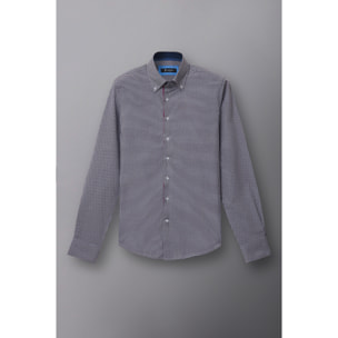 Camicia Uomo 2 Bottoni Button Down Slim Popeline Quadro Piccolo Bianco e Rosso