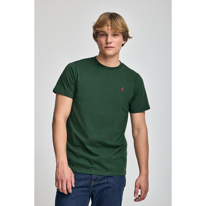 Maglietta verde bottiglia a girocollo e ricamo Rigby Go