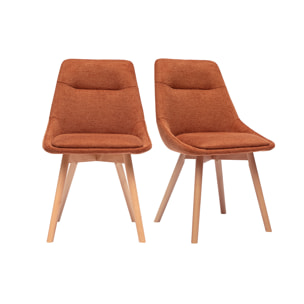 Chaises en tissu effet velours texturé terre brûlée et bois clair (lot de 2) ALESS