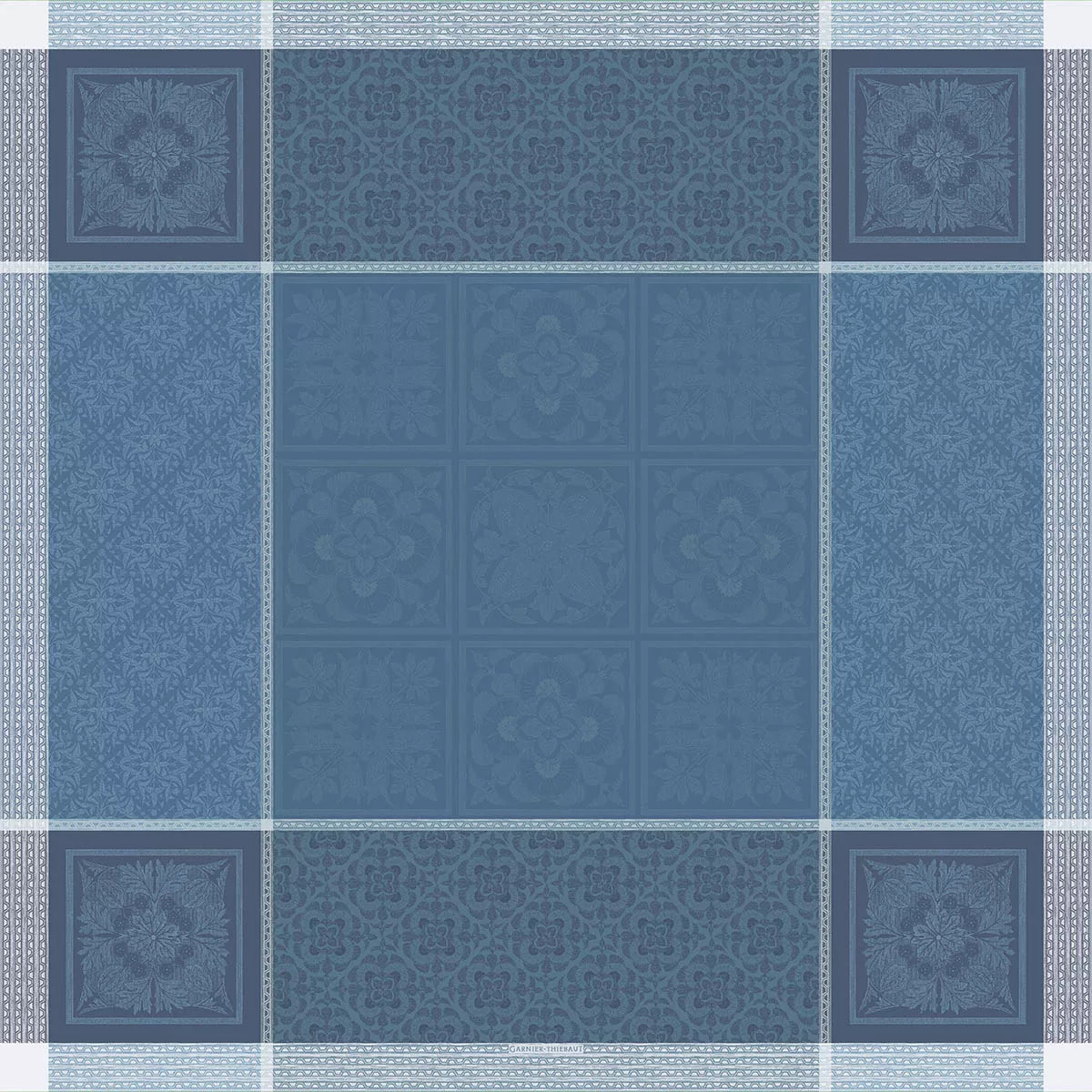 Nappe anti tache pur lin motif jacquard Harmonie bleu