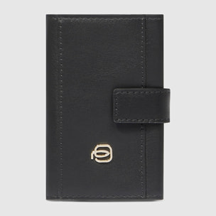 Piquadro Porte-cartes à rabat automatique en cuir et métal avec protection RFID