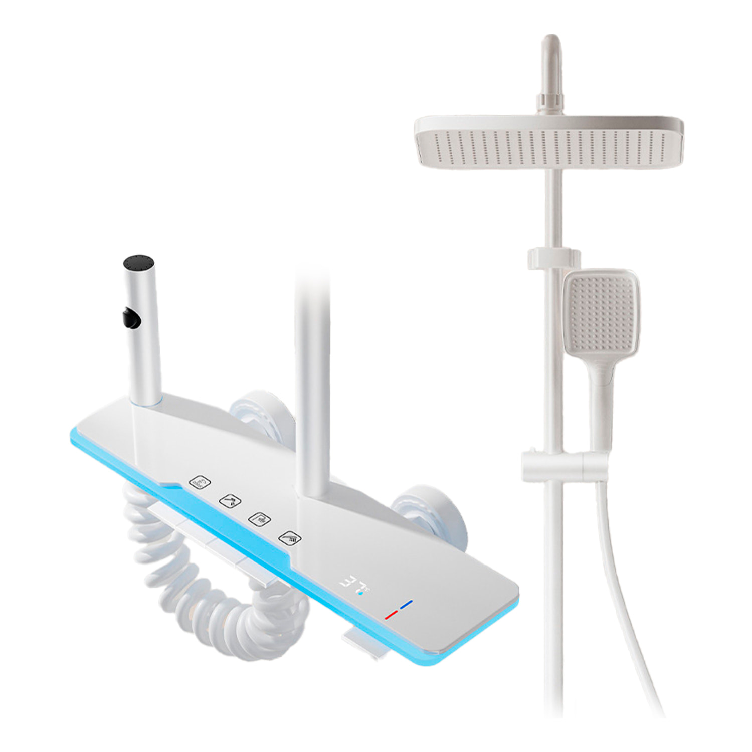 Juego de ducha completo 8806 montado en pared. Con pantalla digital y múltiples modos de agua, con mezclador, iluminación ambiental y control preciso.