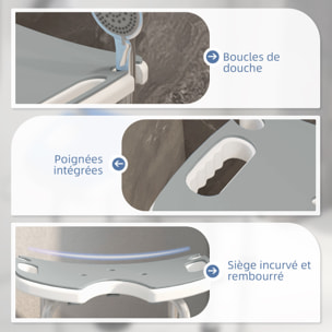 Tabouret de douche - siège de douche avec barre d'appui ventouse - hauteur réglable - alu HDPE gris blanc
