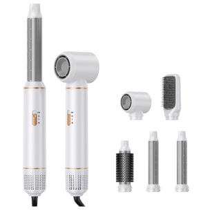 Secador de pelo 677. 5 en 1 con iones negativos. Permite alisar, secar, rizar y mucho más. Con 3 temperaturas y 5 accesorios.