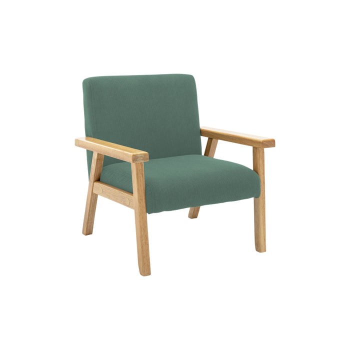 Fauteuil enfant en bois et velours côtelé kaki. ISAK L 47 x P 43.5 x H 50cm