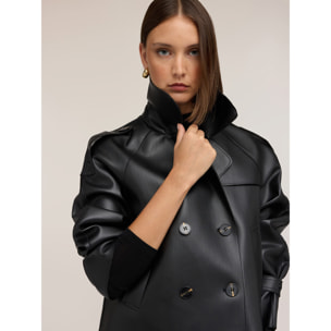 Motivi - Trench corto doble botonadura efecto brillante - Negro