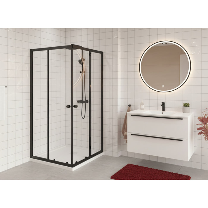 SAT PROJECT Douche 90x90cm coulissante avec profilé noir mat (SATPROMUQ90CT)