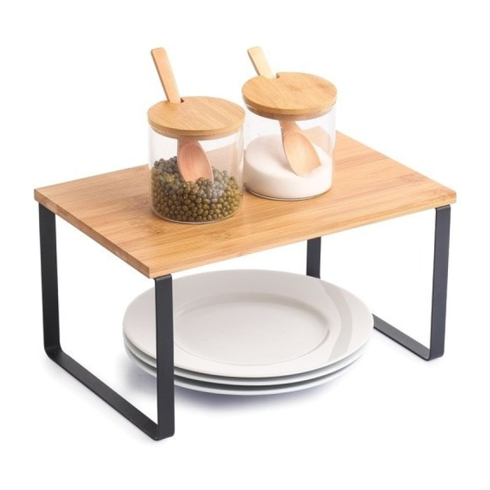 Etagère support de cuisine sur pied Design industriel Bambou & Acier ELIE Noir mat MSV