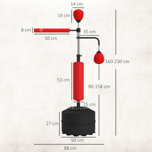 Saco de Boxeo de Pie, 160-230 cm, Saco de Boxeo con Barra Giratoria de 360°, 2 Bolas de Velocidad y Base Rellenable, Punching Ball para Adultos y Niños, Entrenamiento MMA, Muay Thai, Rojo