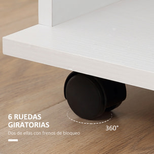 Armario Ropero con Ruedas Armario para Ropa con Barra Estantes Abiertos Organizador para Colgar Ropa de Dormitorio 120x40x128 cm Blanco