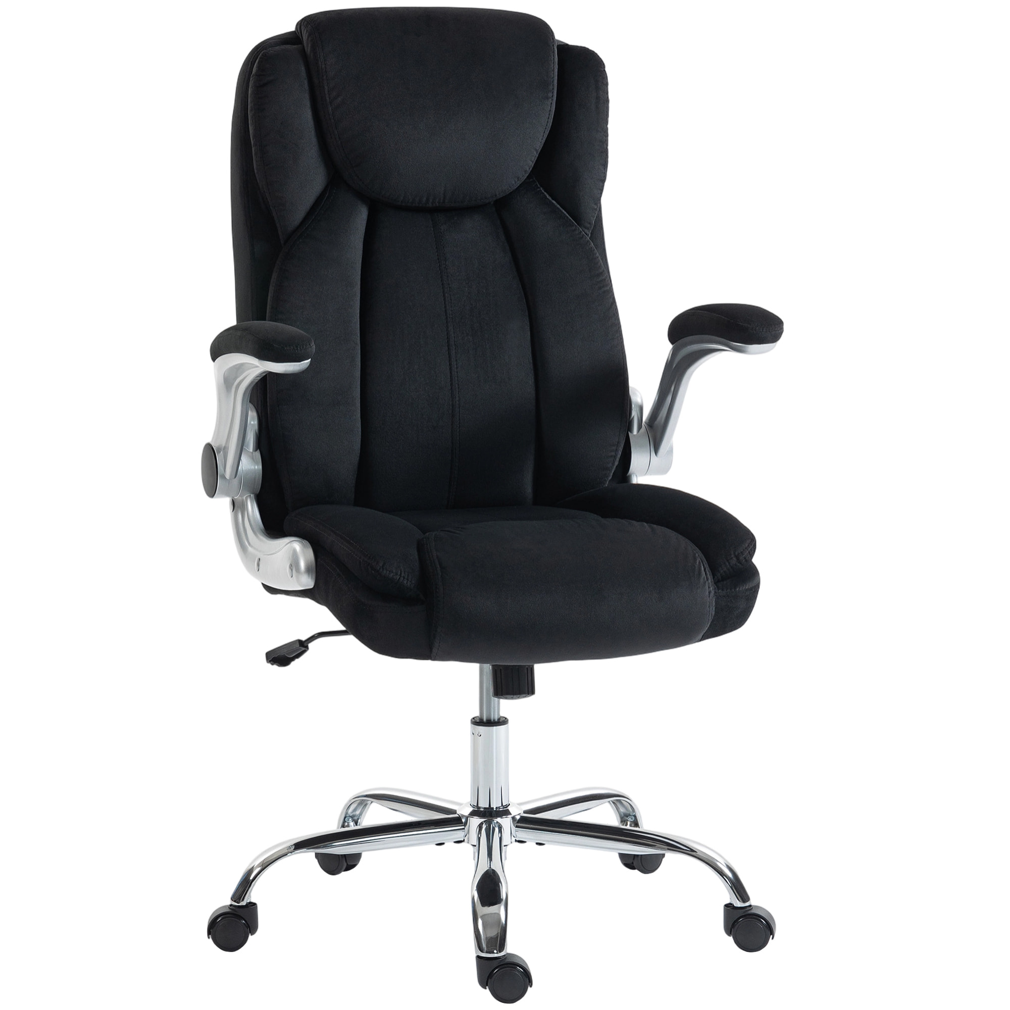 Silla de escritorio Ergonómica, Silla de Oficina con Respaldo Alto, Reposabrazos Abatibles, Asiento con Muelles, Altura Ajustable, Función Basculante, Tapizado en Terciopelo, Negro