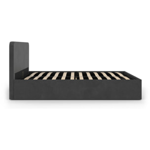 Lit coffre velours Louise avec sommier et tête de lit - Velours gris