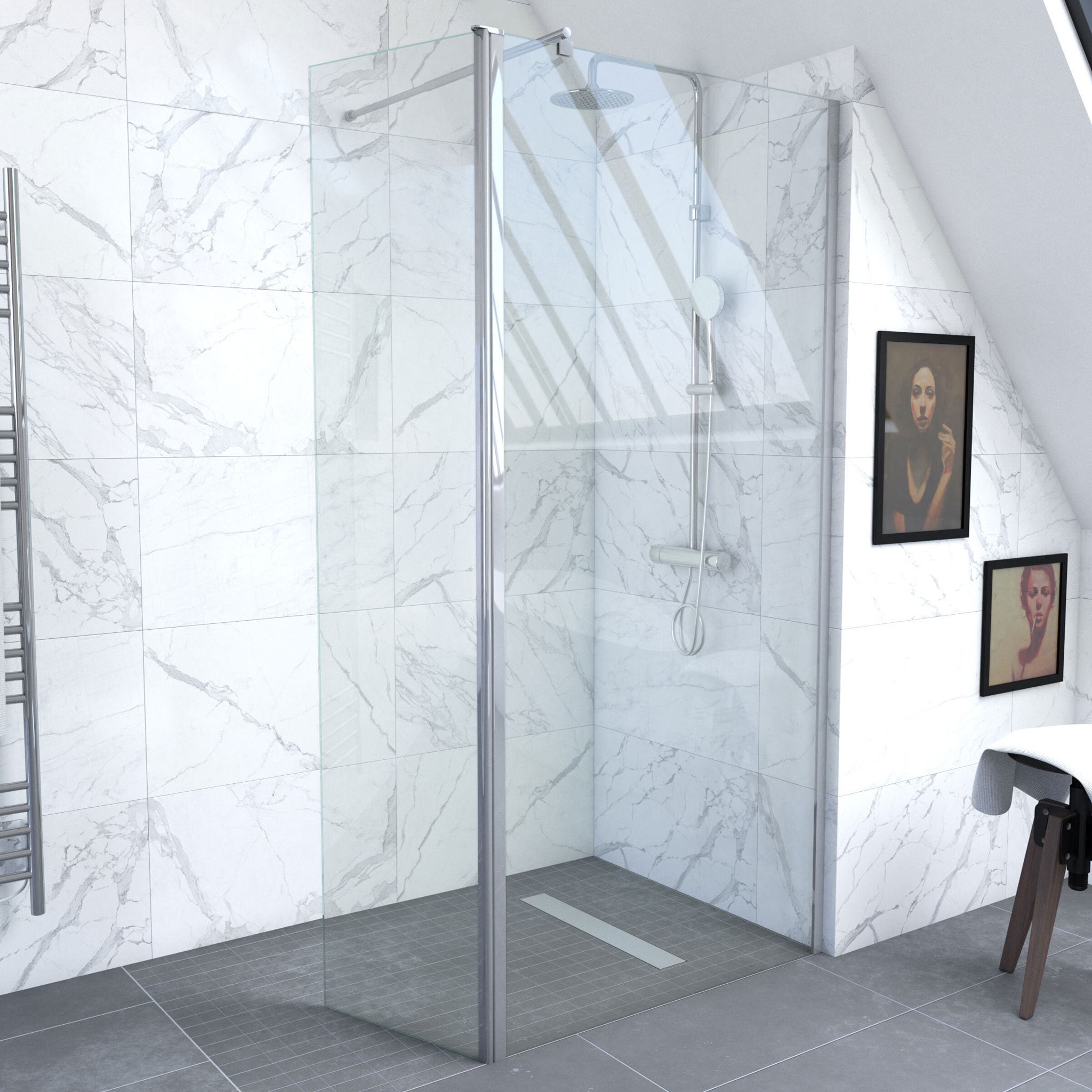 Paroi de Douche et Volet Pivotant 90+40x200 cm - Verre Transparent - Barre de Fixation Chrome