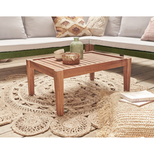 Papua - salon de jardin en bois et corde kaki - 5 places - coussins beige - Bois / Beige