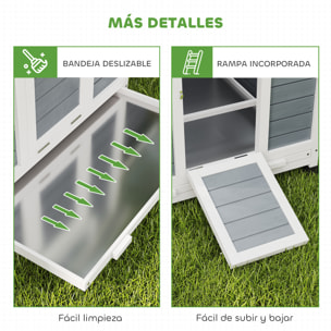 Gallinero de Madera para Exterior, Caseta para Gallinas con 2 Nidos, Bandeja Extraíble, Perchas, Techo Impermeable, Casa para 2-4 Gallinas y Conejos, 150x100x96,5 cm, Gris