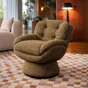 Fauteuil pivotant en tissu marron GUSTAVE
