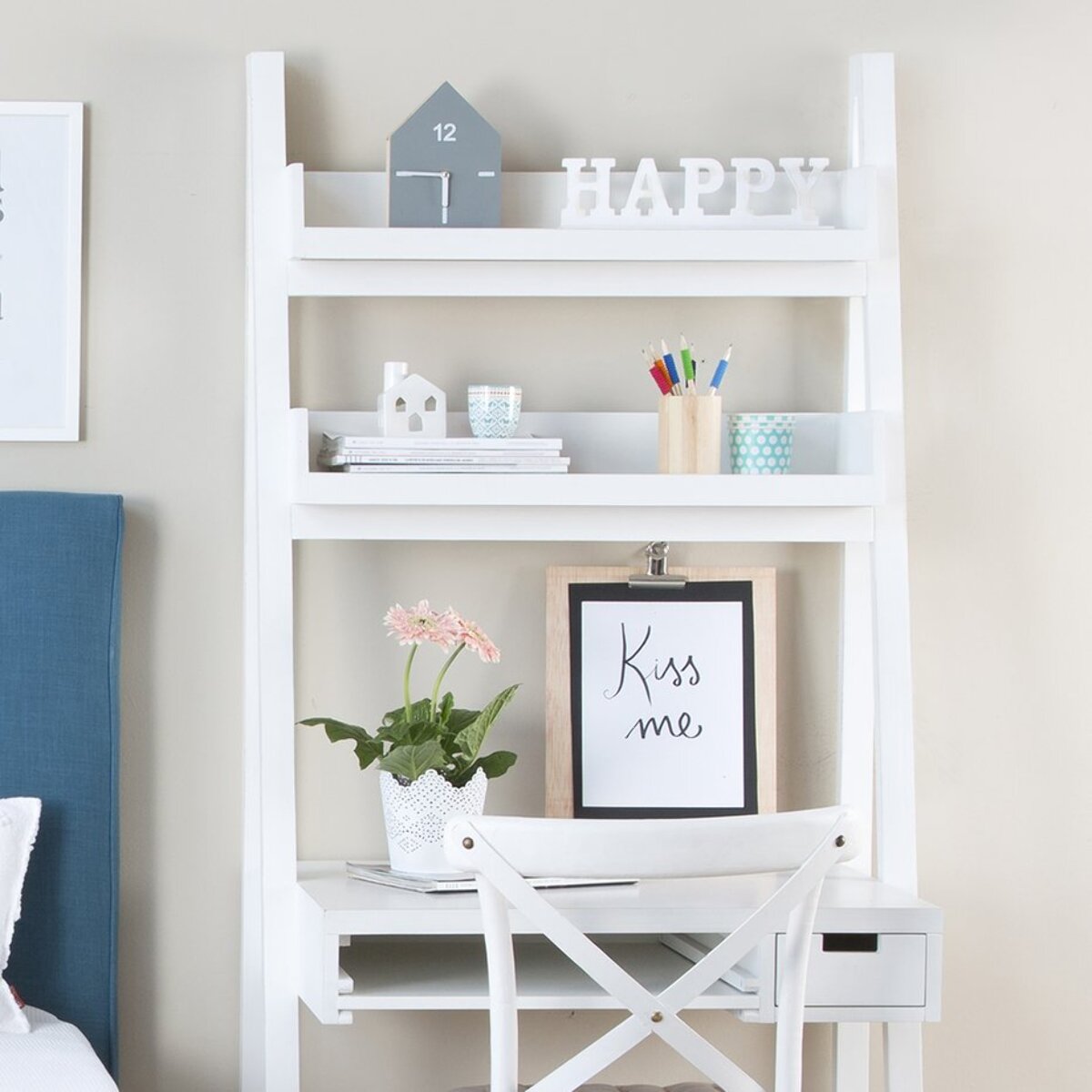 Bureau Bassay -bois massif et panneau de mdf-couleur laqué blanc mat 84 x 185 x 55 cm