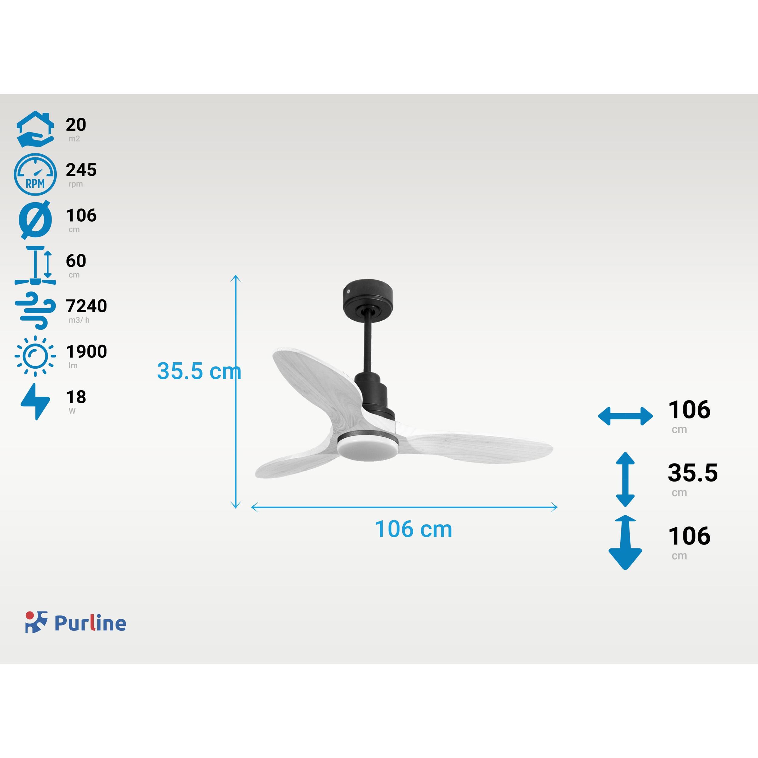 Ventilateur de plafond Réversible  Thermostat Dimmable Wifi Moteur à courant continu Toits en pente Télécommande Lumière à trois tons Hypersilence Mémoire