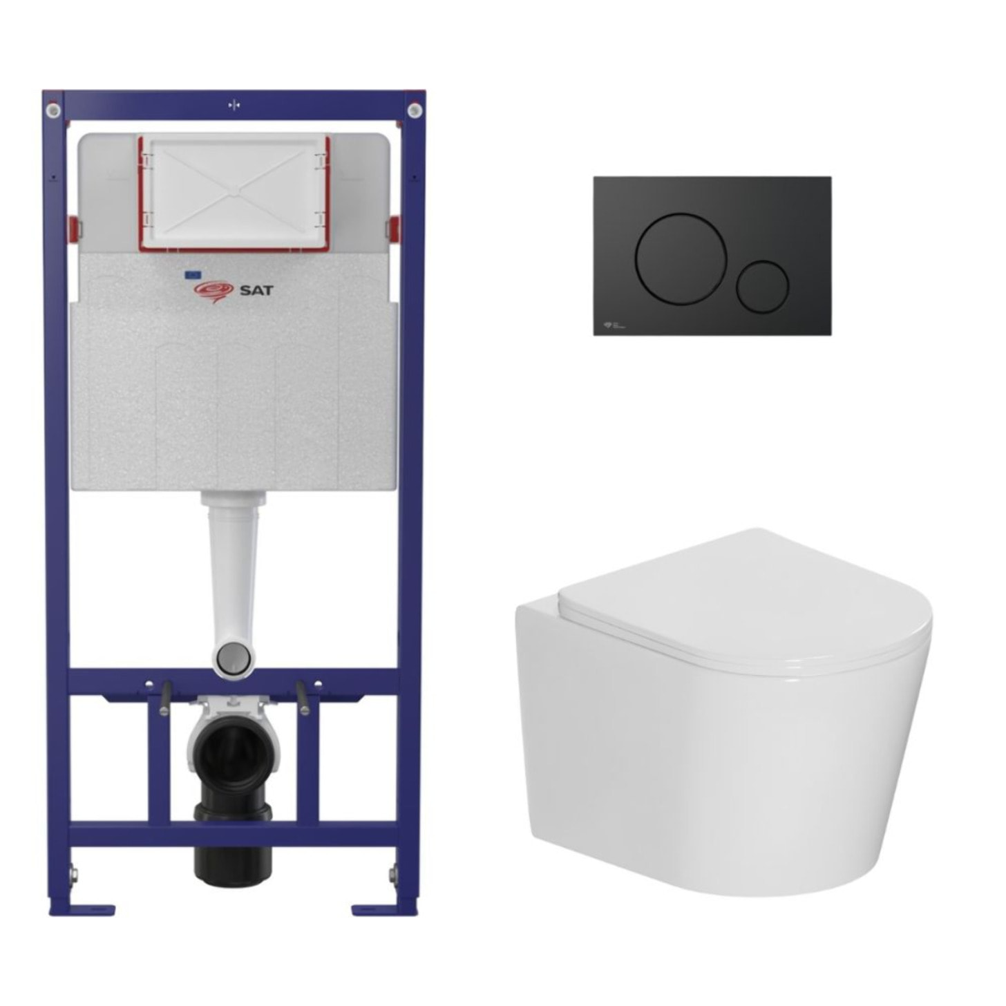 Pack WC bâti-support léger 112 cm ECO 2L Swiss Aqua Technologies + WC suspendu Ceramia + plaque noir mat (STECE14WT02-FR)