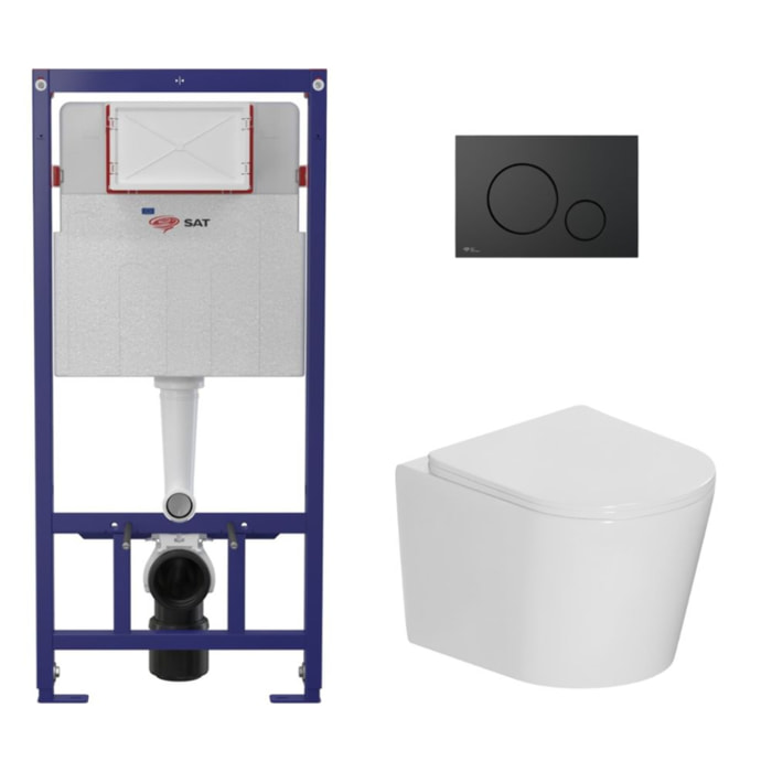 Pack WC bâti-support léger 112 cm ECO 2L Swiss Aqua Technologies + WC suspendu Ceramia + plaque noir mat (STECE14WT02-FR)