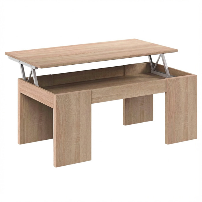 Tavolino da Caffè Con Piano Rialzabile Con Vano Contenitore Alzabile Tavolo da Salotto Moderno Salvaspazio Ideale per Lavorare 100 x 50 x 42 cm Rovere