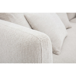 Canapé design 3-4 places en tissu effet velours chenillé beige clair et métal chromé IGLESIAS