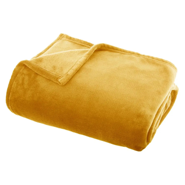 Plaid flanelle jaune 125x150cm