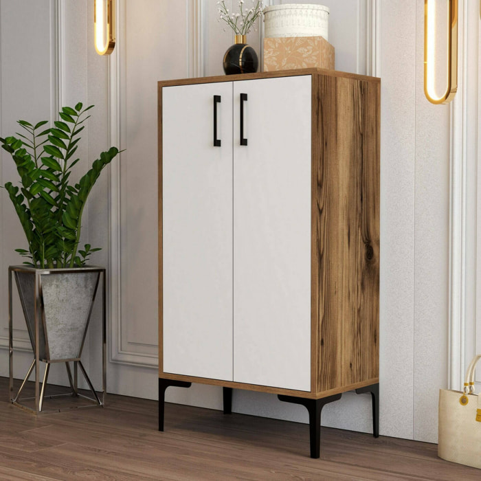 Scarpiera Axarix, Mobile portascarpe, Armadio da ingresso multiuso, Mobiletto per calzature, 60x35h111 cm, Noce e Bianco