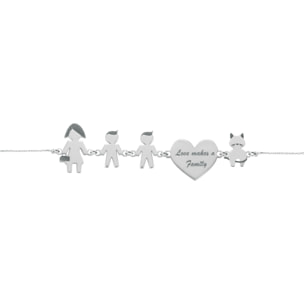 Bracciale Love Makes a Family Mamma-Bimbo-Bimbo-Cuore-Gatto Argento