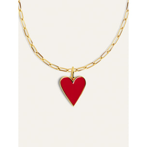 Collar Chic Lovely Heart Red Acero Baño Oro