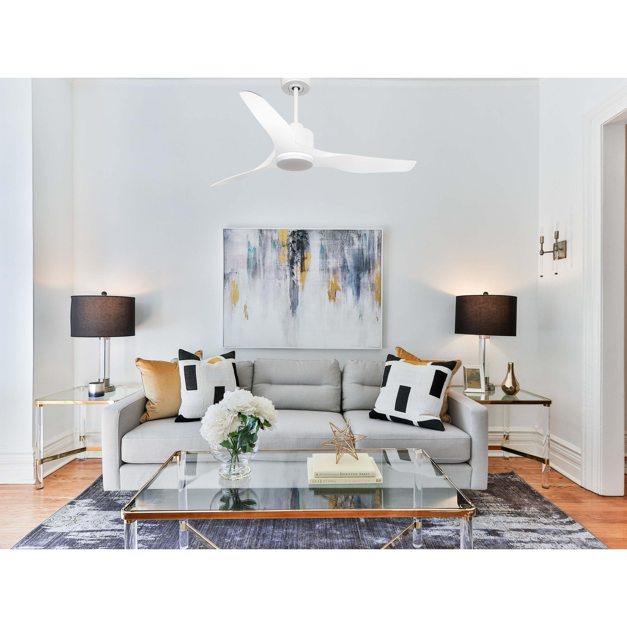 Ventilador de techo Reversible Termostato Dimable Wifi Motor DC Techos Inclinados Mando a Distancia Luz tres tonos Adaptador 2/3 Aspas Hypersilence Memoria ThassosD127C03LED67773 PURLINE