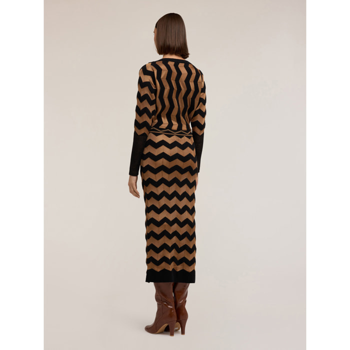 Motivi - Vestido largo jacquard con motivo chevron - Marrón