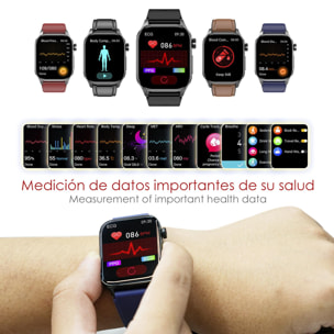 DAM Smartwatch ET580. ECG con banda para pecho, glucosa en sangre, ácido úrico y lípidos, IMC grasa corporal, temperatura, O2 y tensión. 5,3x1,1x4 Cm. Color: Rojo