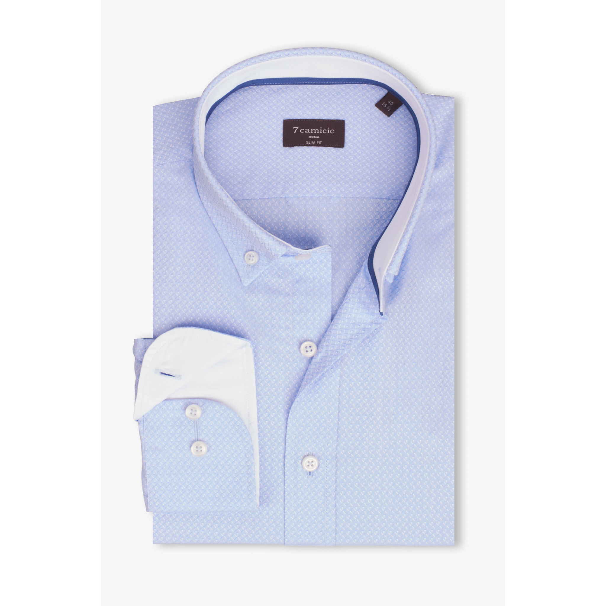 camicia uomo 1 bottone button down slim Jacquard Fantasia Celeste/Celeste