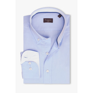 camicia uomo 1 bottone button down slim Jacquard Fantasia Celeste/Celeste