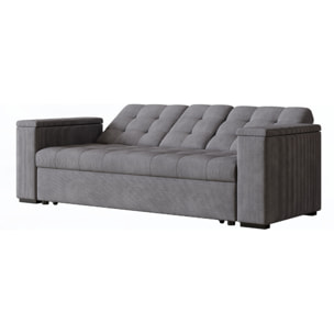 Canapé 3 places convertible avec tablette centrale et accoudoirs amovibles gris velours côtelé TILIA