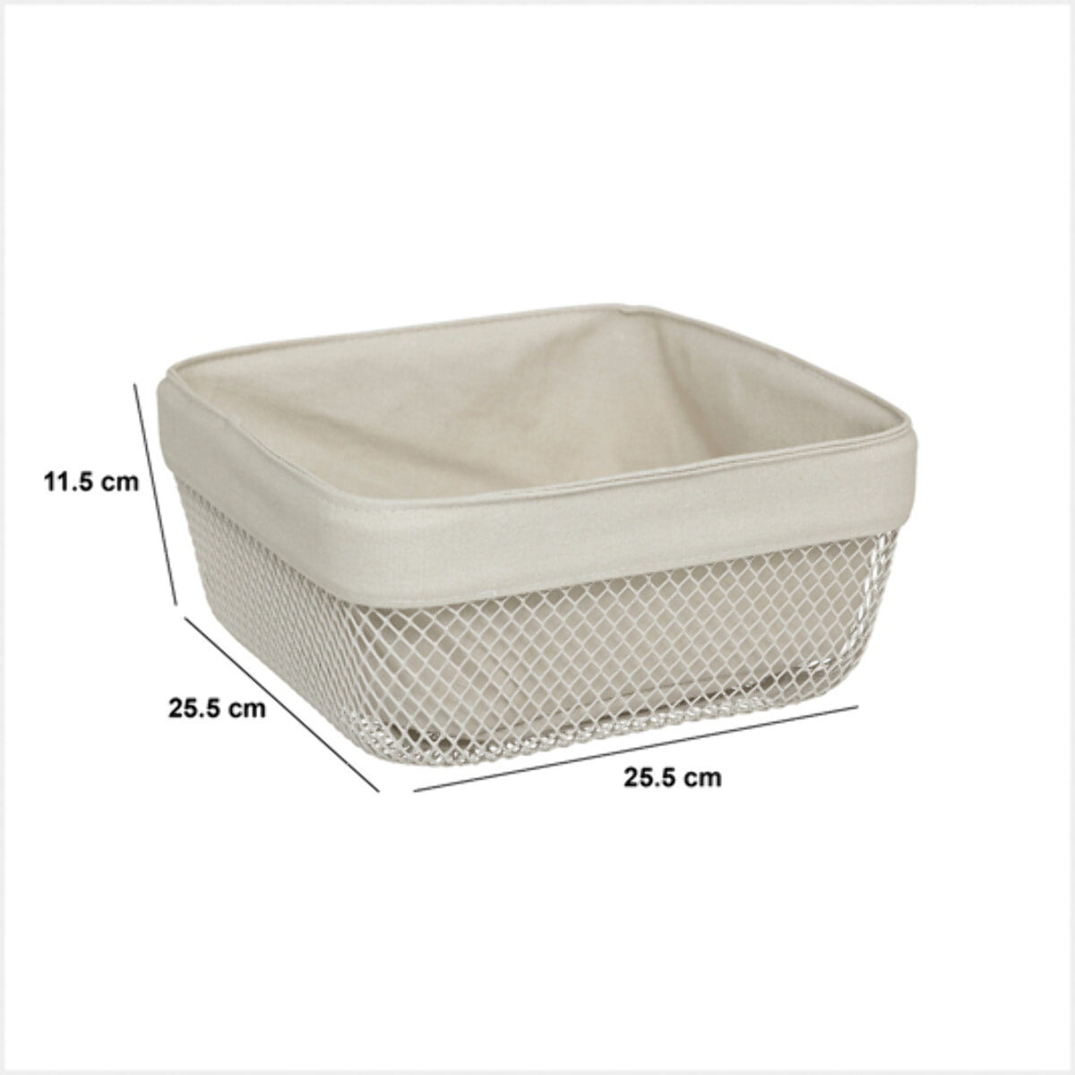 Corbeille à pain "Mayaj" en métal et coton beige 25,5x25,5cm