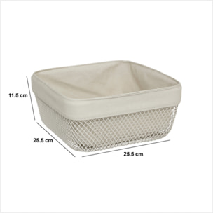 Corbeille à pain "Mayaj" en métal et coton beige 25,5x25,5cm