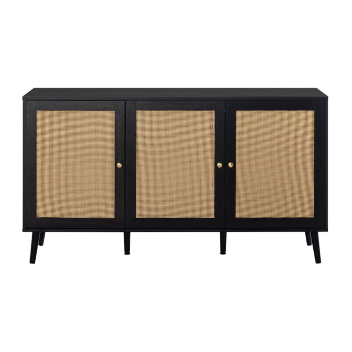 Goto - buffet bas - noir et cannage - 140 cm - Noir