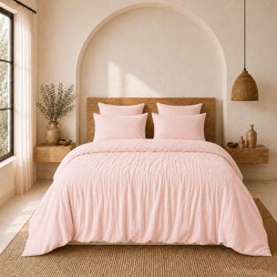 Parure housse de couette gaze de coton lavé rose lotus