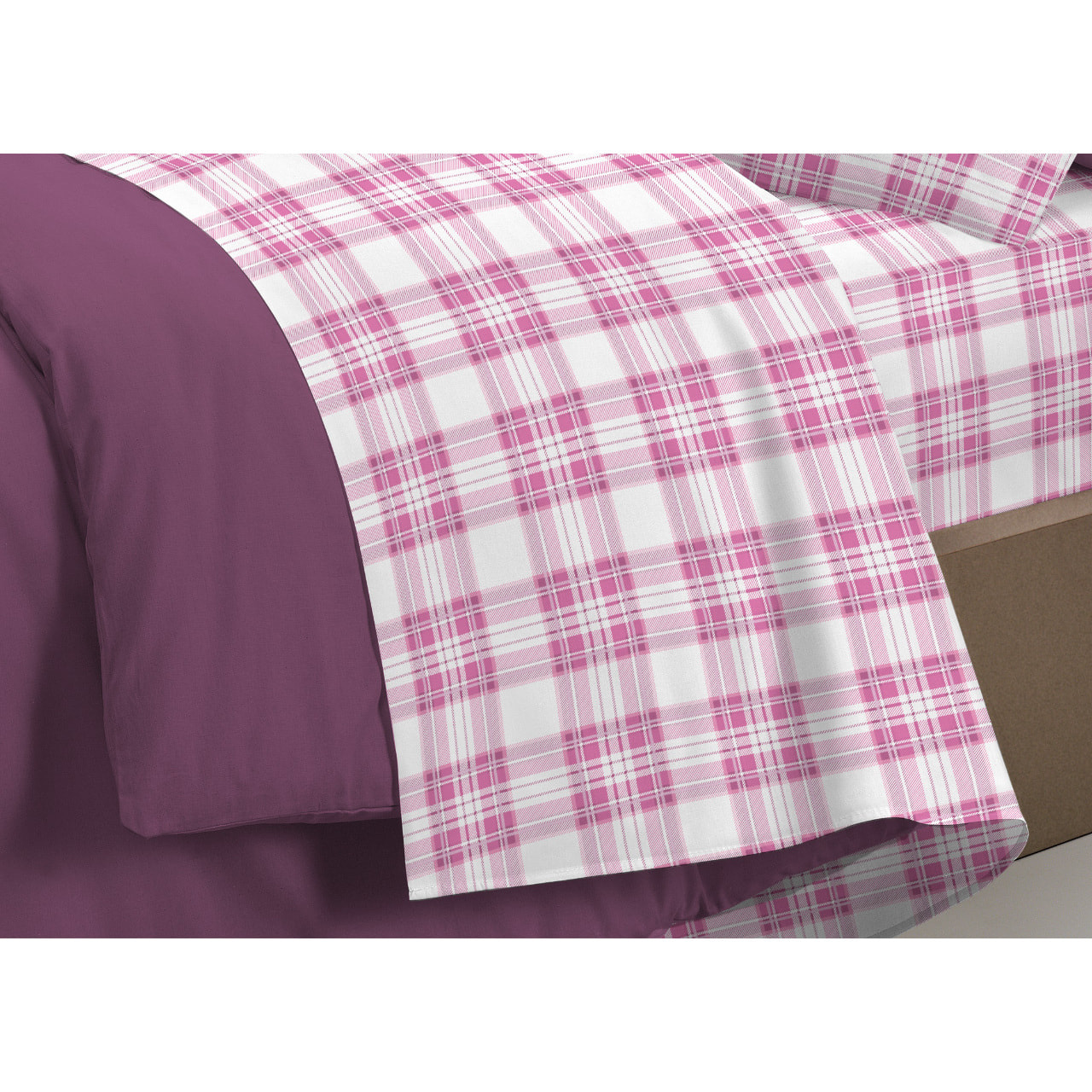 Completo Lenzuola In 100% Cotone Orsetto Tartan Primavera