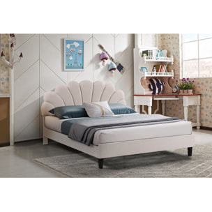 Lit coquillage en velours "Manon" - Beige - 160 x 200 cm