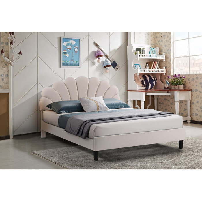 Lit coquillage en velours "Manon" - Beige - 160 x 200 cm