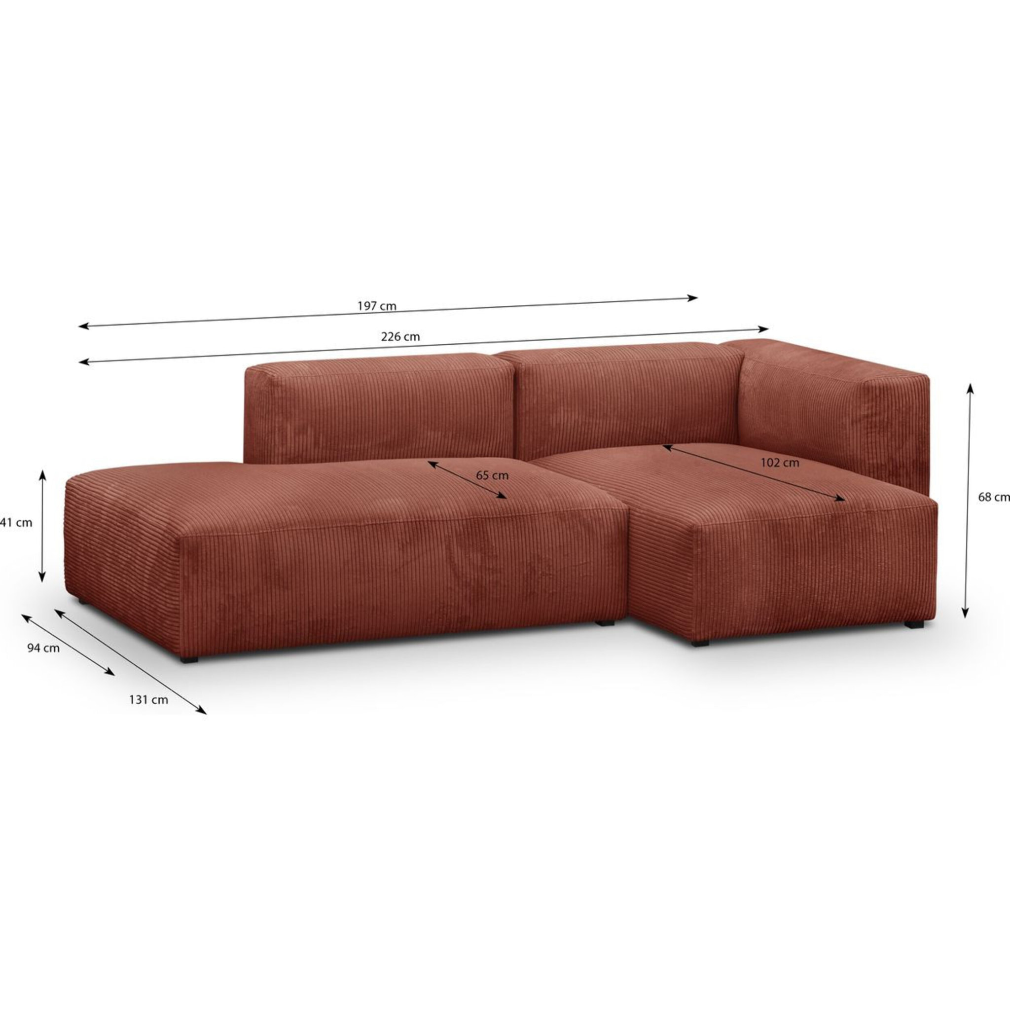 Canapé d'angle à droite modulable 3/4 places en velours côtelé - MODULO
