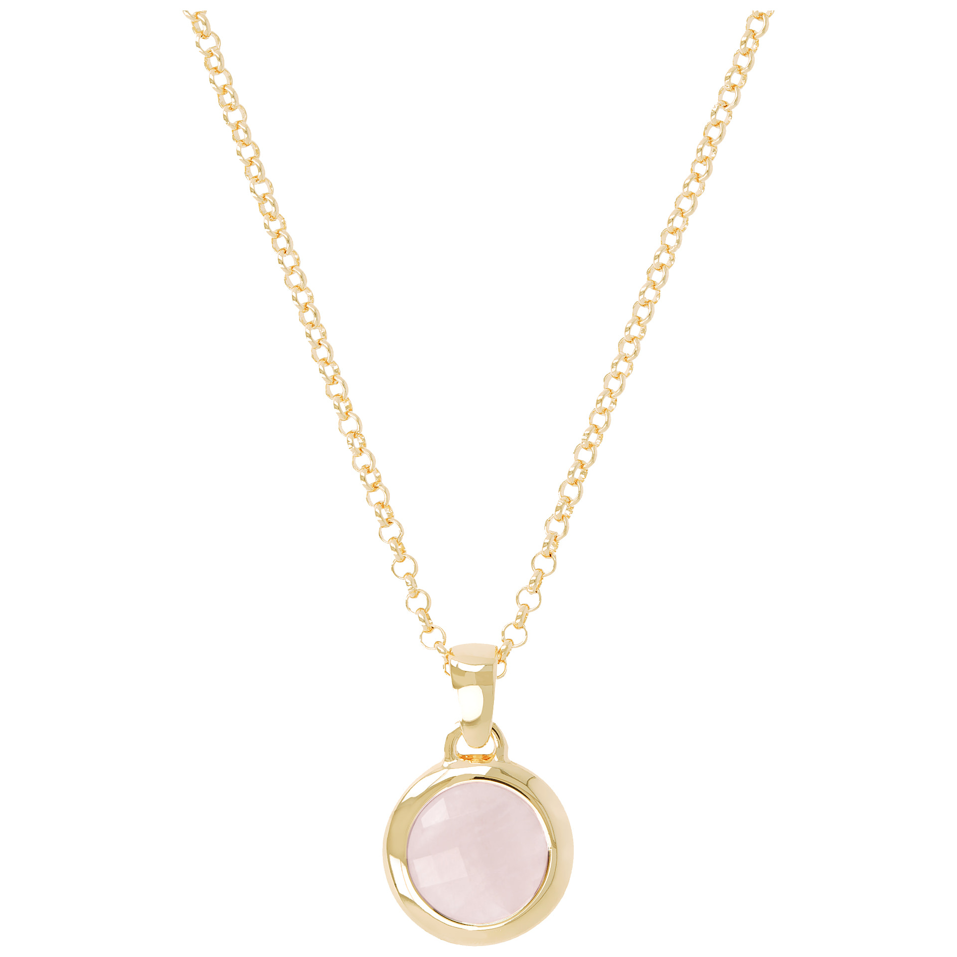 Collana con Pendente in Quarzo Rosa Sfaccettato Placcato Oro Giallo 18kt