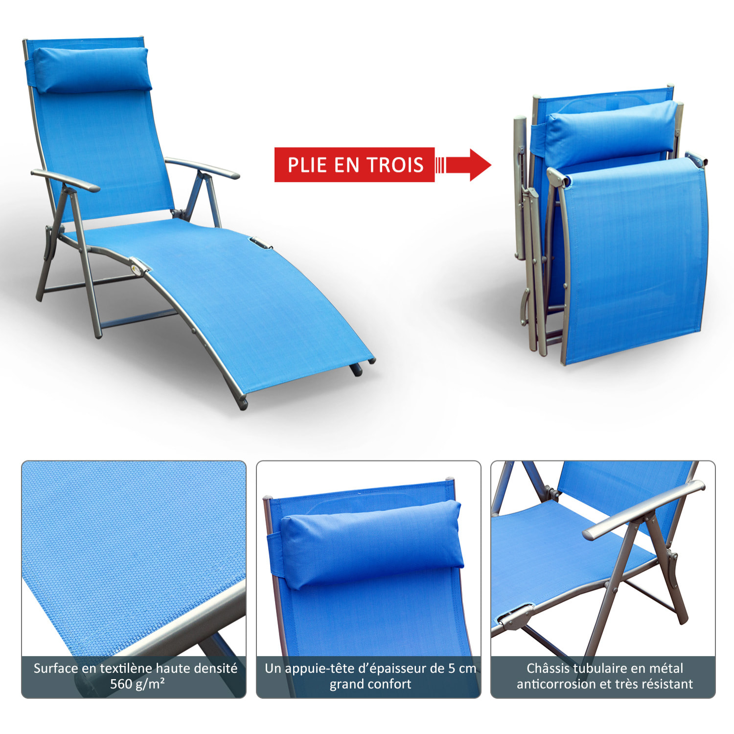 Transat inclinable multi-positions pliable