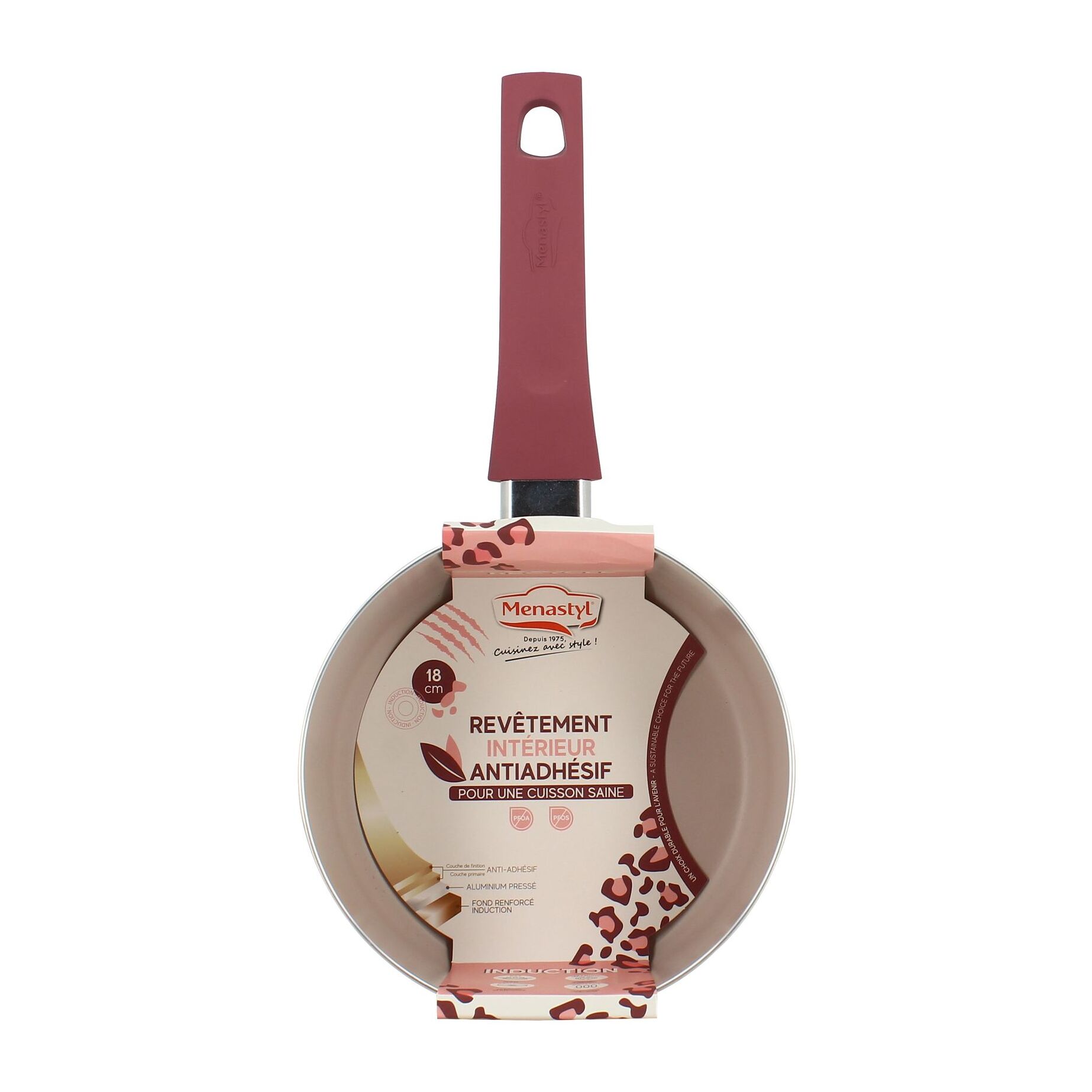 Casserole aluminium recyclé 18cm léopard rose- tous feux  LEOPARD